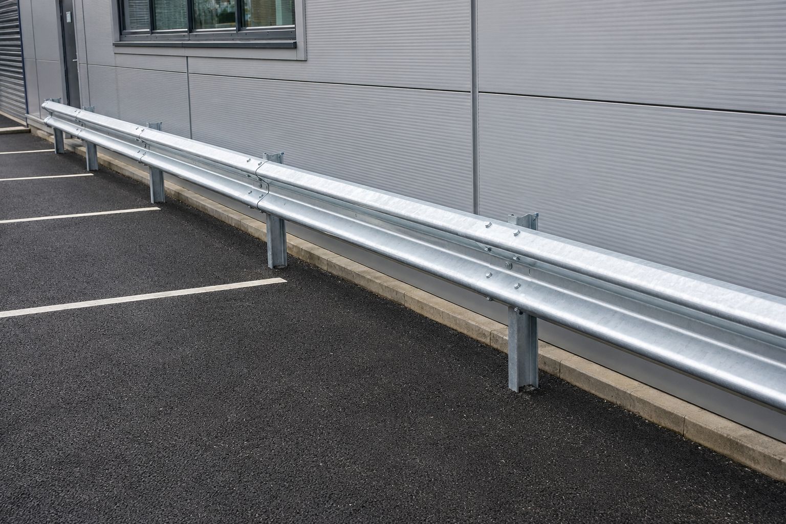 Armco safety barrier protecting a vehicle route